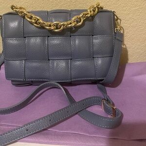 Blue leather handbag